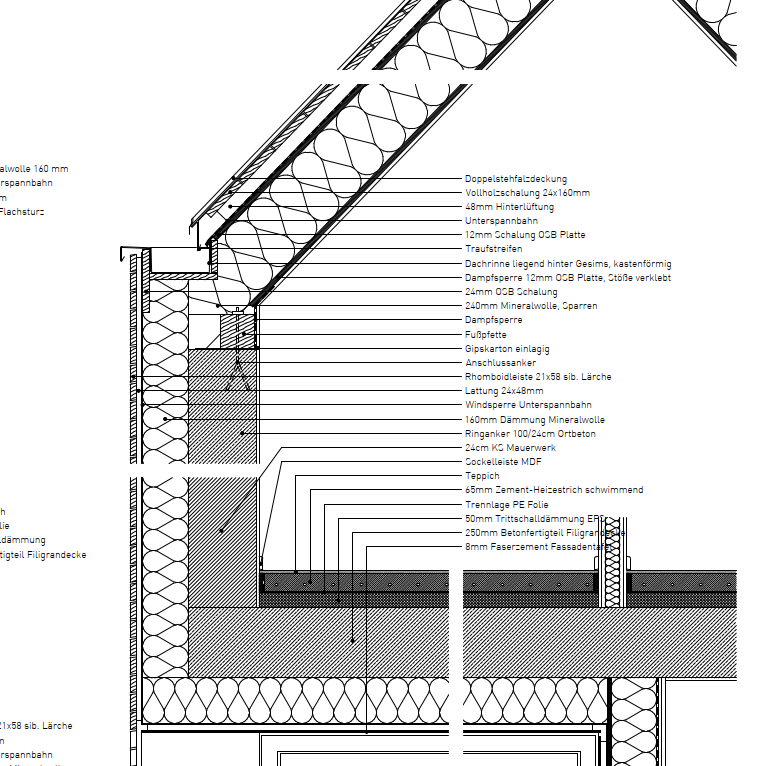 Haus Meyering / Konstruktionsdetail / Dach und Geschossdecke